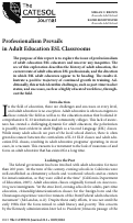 Cover page: Professionalism Prevails in Adult Education ESL Classrooms