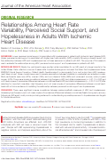 Cover page: Relationships Among Heart Rate Variability, Perceived Social Support, and Hopelessness in Adults With Ischemic Heart Disease.
