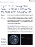 Cover page: Signs of life on a global scale: Earth as a laboratory for exoplanet biosignatures