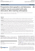 Cover page: Preoperative demographics and laboratory markers may be associated with early dislocation after total hip arthroplasty.