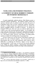 Cover page of Vote.com and Internet Politics: A Comment on Dick Morris' Vision of Internet Democracy