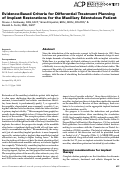 Cover page: Evidence‐Based Criteria for Differential Treatment Planning of Implant Restorations for the Maxillary Edentulous Patient