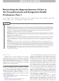 Cover page: Researching the Appropriateness of Care in the Complementary and Integrative Health Professions: Part I.