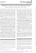 Cover page of Endogenous Lithium Levels and Alzheimer Disease
