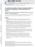 Cover page: An exploratory examination of patient and parental self-efficacy as predictors of weight gain in adolescents with anorexia nervosa.