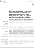 Cover page: Effects of Naturalistic Psychedelic Use on Depression, Anxiety, and Well-Being: Associations With Patterns of Use, Reported Harms, and Transformative Mental States