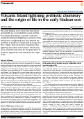 Cover page: Volcanic Island lightning prebiotic chemistry and the origin of life in the early Hadean eon