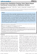Cover page: Acupuncture Modulates Resting State Hippocampal Functional Connectivity in Alzheimer Disease