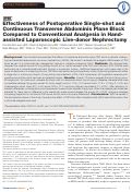 Cover page: Effectiveness of Postoperative Single-shot and Continuous Transverse Abdominis Plane Block Compared to Conventional Analgesia in Hand-assisted Laparoscopic Live-donor Nephrectomy