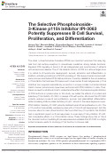 Cover page: The Selective Phosphoinoside-3-Kinase p110δ Inhibitor IPI-3063 Potently Suppresses B Cell Survival, Proliferation, and Differentiation