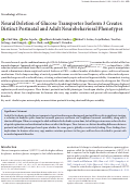 Cover page: Neural Deletion of Glucose Transporter Isoform 3 Creates Distinct Postnatal and Adult Neurobehavioral Phenotypes
