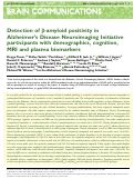 Cover page: Detection of β-amyloid positivity in Alzheimer’s Disease Neuroimaging Initiative participants with demographics, cognition, MRI and plasma biomarkers