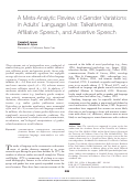 Cover page: A Meta-Analytic Review of Gender Variations in Adults' Language Use: Talkativeness, Affiliative Speech, and Assertive Speech