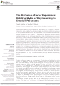 Cover page: The Richness of Inner Experience: Relating Styles of Daydreaming to Creative Processes