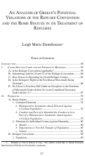 Cover page: An Analysis of Greece's Potential Violations of the Refugee Convention and the Rome Statute in its Treatment of Refugees