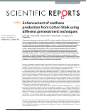 Cover page: Enhancement of methane production from Cotton Stalk using different pretreatment techniques