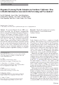 Cover page: Hepatitis B Among Pacific Islanders in Southern California: How is Health Information Associated with Screening and Vaccination?