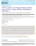 Cover page: Clinical, genetic and imaging findings identify new causes for corpus callosum development syndromes