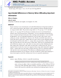 Cover page: Age-related differences in memory when offloading important information.