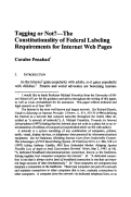 Cover page: Tagging or Not?--The Constitutionality of Federal Labeling Requirements for Internet Web Pages