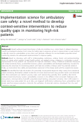 Cover page: Implementation science for ambulatory care safety: a novel method to develop context-sensitive interventions to reduce quality gaps in monitoring high-risk patients