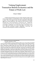 Cover page of Valuing Employment: Transaction Benefit Economics and the Future of Work Law