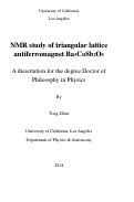 Cover page: NMR study of triangular lattice antiferromagnet Ba3CoSb2O9
