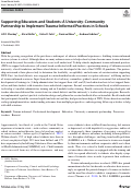 Cover page of Supporting Educators and Students: A University–Community Partnership to Implement Trauma-Informed Practices in Schools