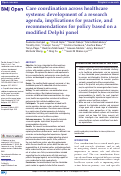 Cover page: Care coordination across healthcare systems: development of a research agenda, implications for practice, and recommendations for policy based on a modified Delphi panel