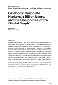 Cover page: Facebook: Corporate Hackers, a Billion Users, and the Geo-politics of the "Social Graph"