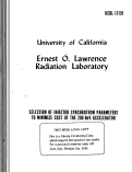 Cover page: SELECTION OP INJECTOR SYNCHROTRON PARAMETERS TO MINIMIZE COST OF THE 200-BeV ACCELERATOR