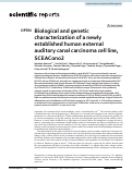 Cover page: Biological and genetic characterization of a newly established human external auditory canal carcinoma cell line, SCEACono2.