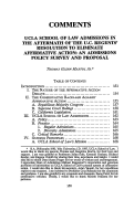 Cover page: UCLA School of Law Admissions in the Aftermath of the U.C. Regents Resolution to Eliminate Affirmative Actions: An Admissions Policy Survey and Proposal