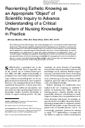 Cover page: Reorienting Esthetic Knowing as an Appropriate “Object” of Scientific Inquiry to Advance Understanding of a Critical Pattern of Nursing Knowledge in Practice