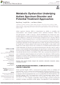 Cover page: Metabolic Dysfunction Underlying Autism Spectrum Disorder and Potential Treatment Approaches