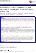 Cover page: Anti-Plasmodium falciparum invasion ligand antibodies in a low malaria transmission region, Loreto, Peru