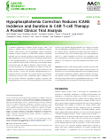 Cover page: Hypophosphatemia Correction Reduces ICANS Incidence and Duration in CAR T-cell Therapy: A Pooled Clinical Trial Analysis.