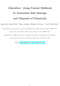 Cover page: ChemStor: Using Formal Methods To Guarantee Safe Storage and Disposal of Chemicals