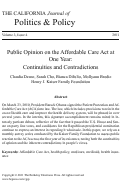 Cover page: Public Opinion on the Affordable Care Act at One Year: Continuities and Contradictions