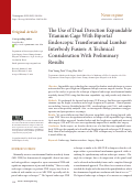 Cover page: The Use of Dual Direction Expandable Titanium Cage With Biportal Endoscopic Transforaminal Lumbar Interbody Fusion: A Technical Consideration With Preliminary Results.