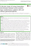 Cover page: A discrete cluster of urinary biomarkers discriminates between active systemic lupus erythematosus patients with and without glomerulonephritis