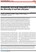 Cover page: Complexity and weak integration promote the diversity of reef fish oral jaws.