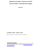 Cover page: Institutional Innovations, Theories of the Firm and the Formation of the East India Company