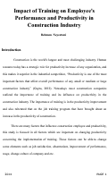 Cover page: Impact of Training on Employee's Performance and Productivity in Construction Industry