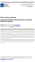 Cover page: After Implementation: Assessing Student Self-Placement in College Writing Programs