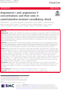 Cover page: Angiotensin I and angiotensin II concentrations and their ratio in catecholamine-resistant vasodilatory shock