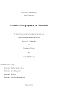 Cover page of Models of Propagation in Networks