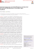 Cover page: Genetic Suppression of Lethal Mutations in Fatty Acid Biosynthesis Mediated by a Secondary Lipid Synthase