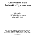 Cover page: Observation of an Antimatter Hypernucleus