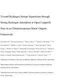 Cover page of Toward Hydrogen Isotope Separations through Strong Hydrogen Adsorption at Open Copper(I) Sites in an Ultramicroporous Metal–Organic Framework